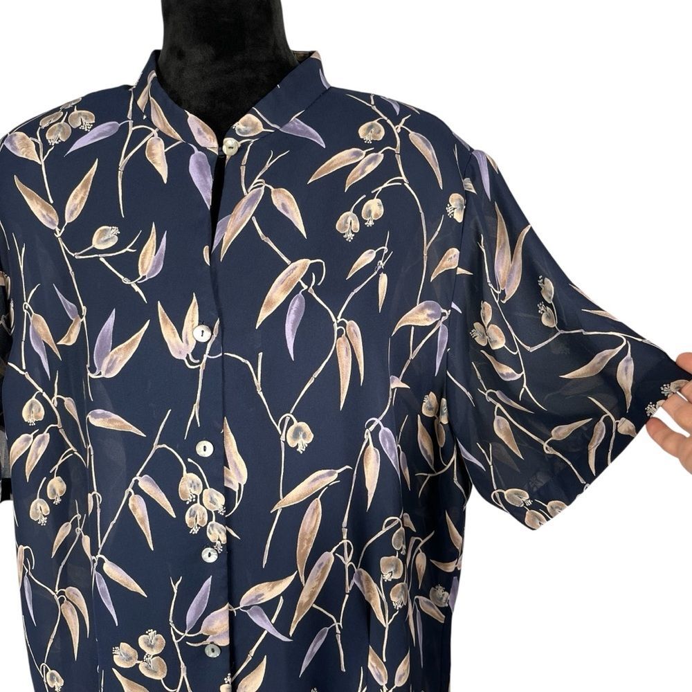 Pendleton Blue Print Short Sleeve Blouse Button Front Mandarin Collar Womens 20W